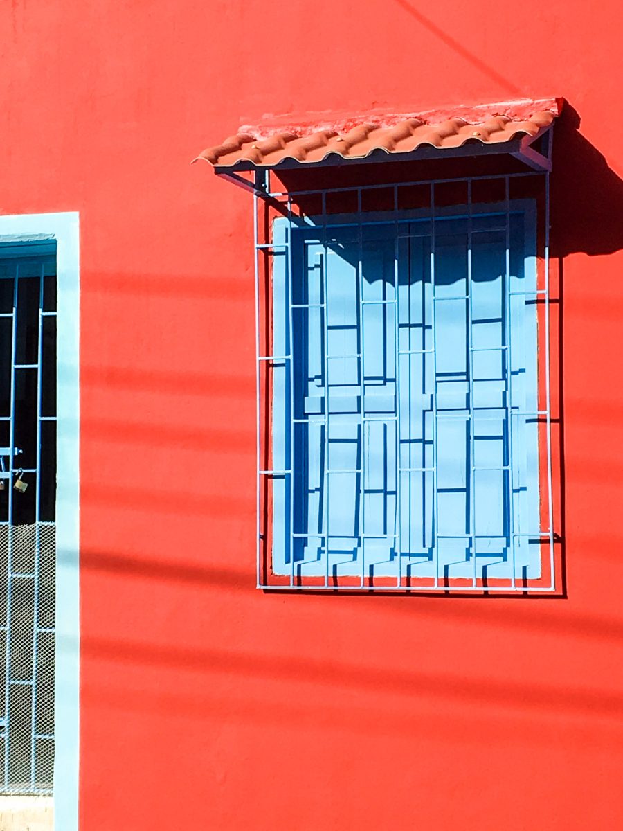 Blue window in red wall