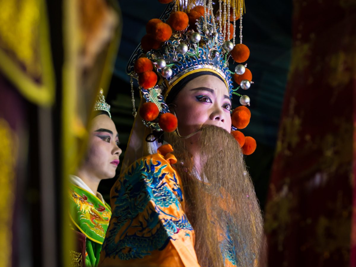 Face and headdress of Chinese opera performer